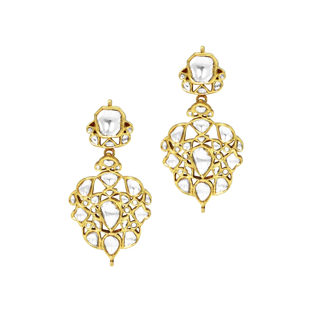 Ivory Polki Danglers with Geometric Petal Design